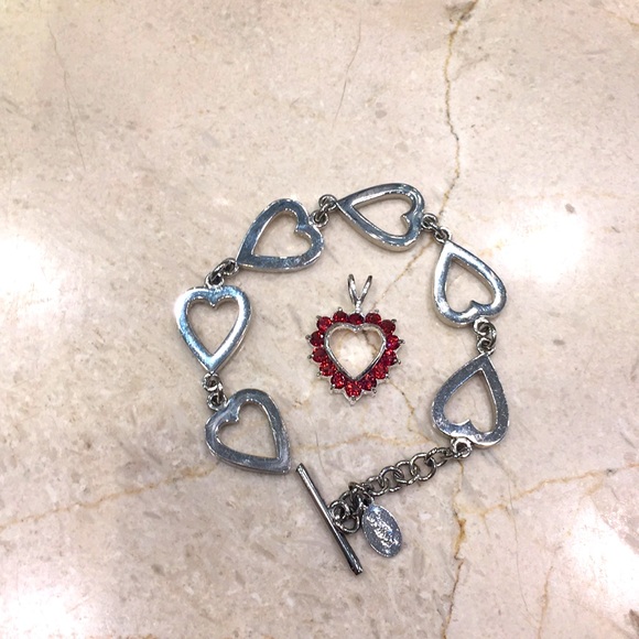 Jewelry - Heart toggle bracelet and garnet heart pendant